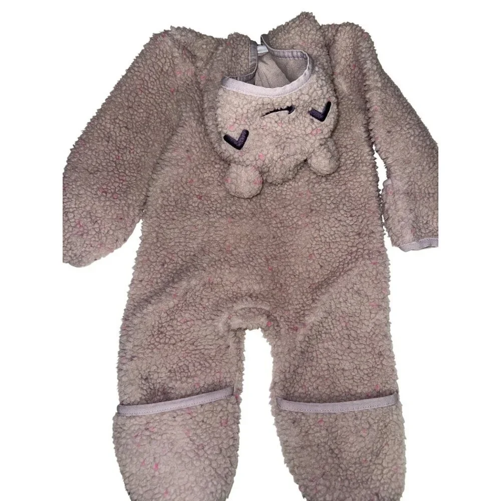 Nike Infant Girls Bunting Pram Snowsuit Sherpa Hooded Ears Full Zip Size 6 Month